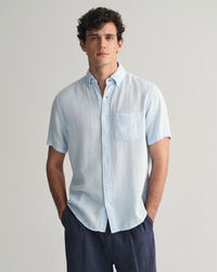 Camisa Regular Fit de manga corta de algod&oacute;n y lino con textura