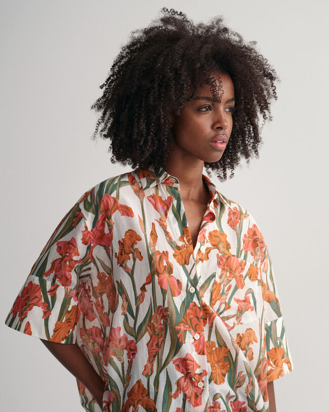Camisa de manga corta en algod&oacute;n y seda con estampado Iris