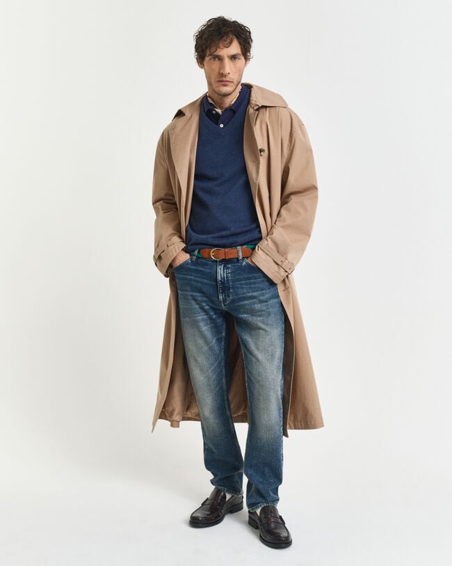 Jersey clásico de algodón con cuello de pico