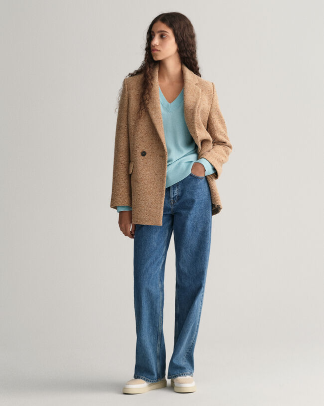 Jersey de cuello de pico en lana de oveja muy fina