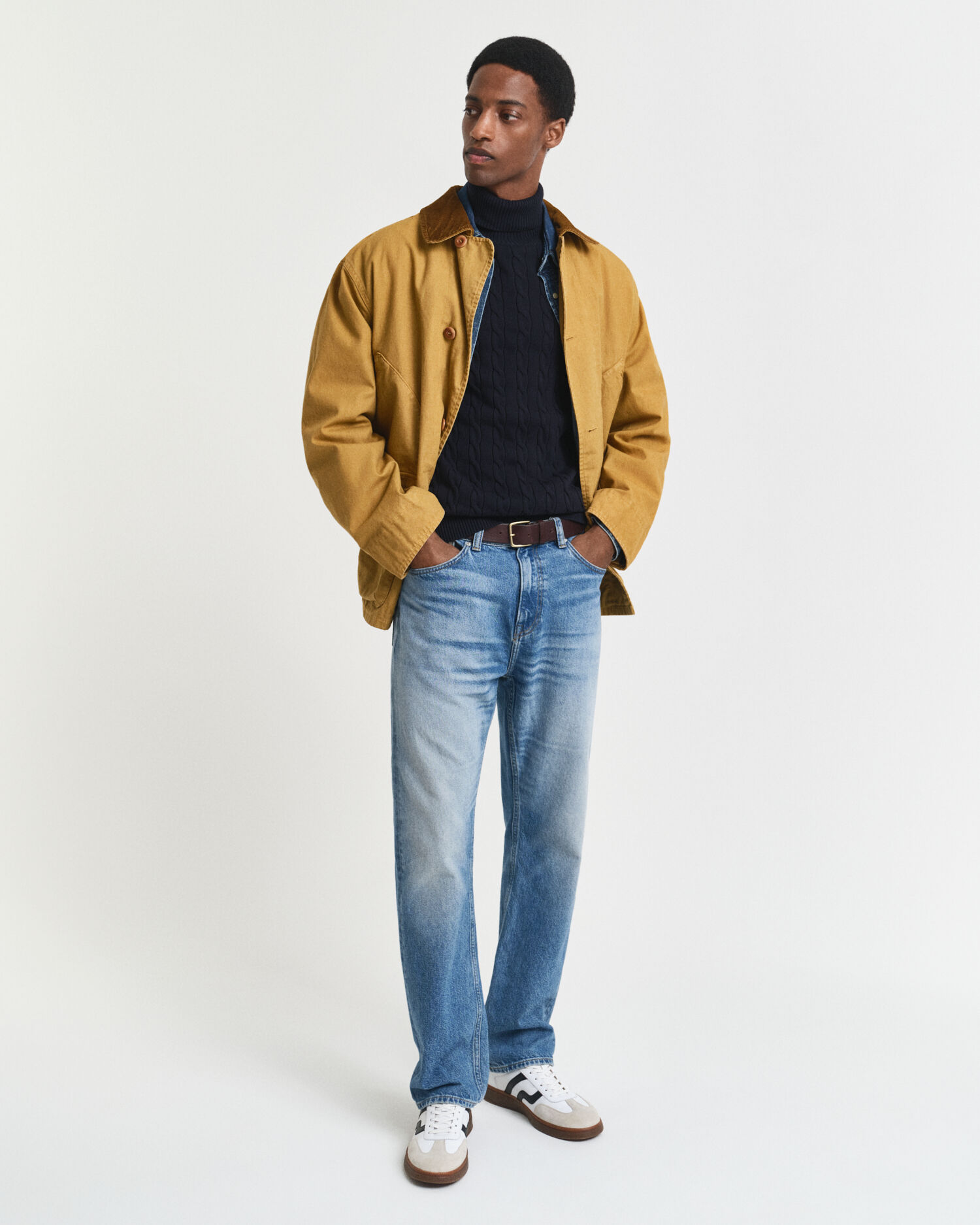 Jersey de punto de ochos de algodón con cuello de cisne