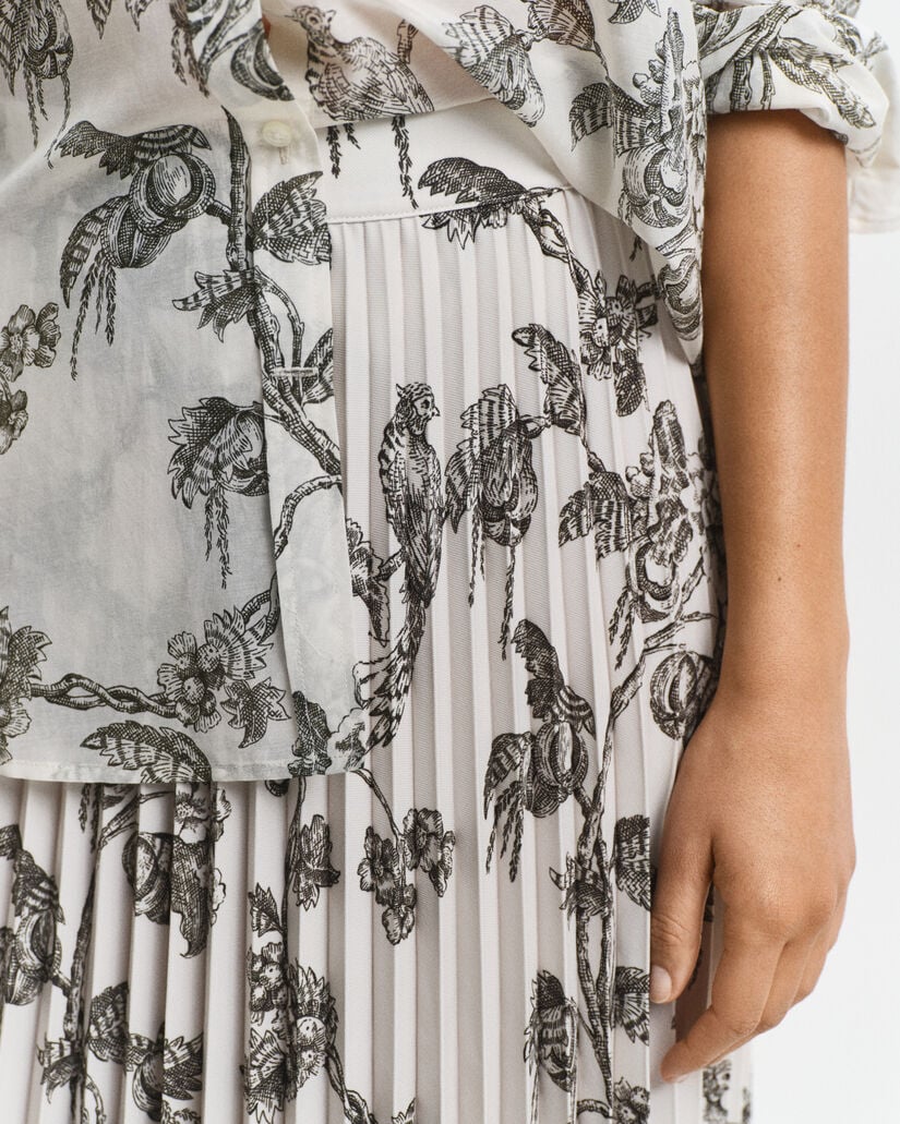 Falda midi plisada con estampado de árboles