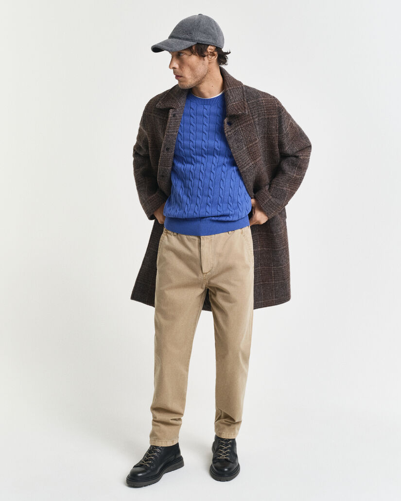 Jersey de cuello redondo y punto de ochos en algodón