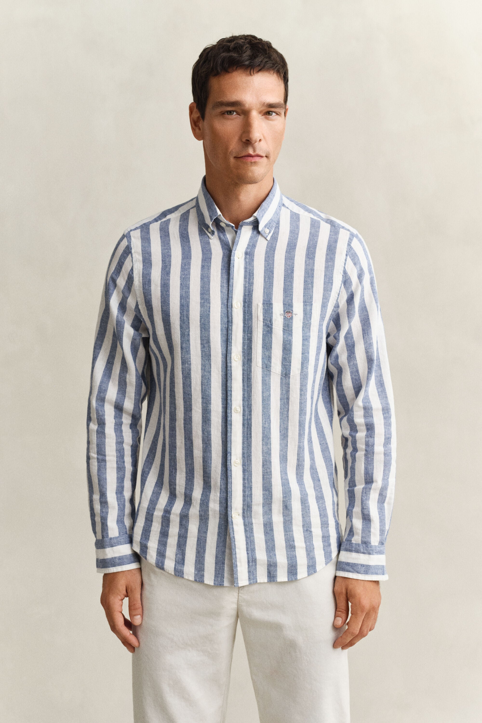 Camisa de mezcla de lino a rayas
