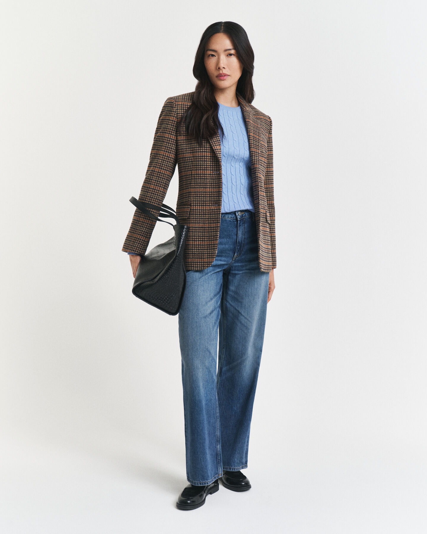 Jersey de cuello redondo y punto de ochos en algodón elástico