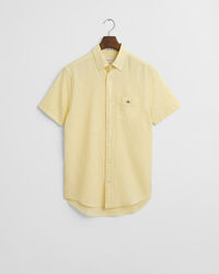 Camisa Regular Fit de manga corta a rayas en algod&oacute;n y lino