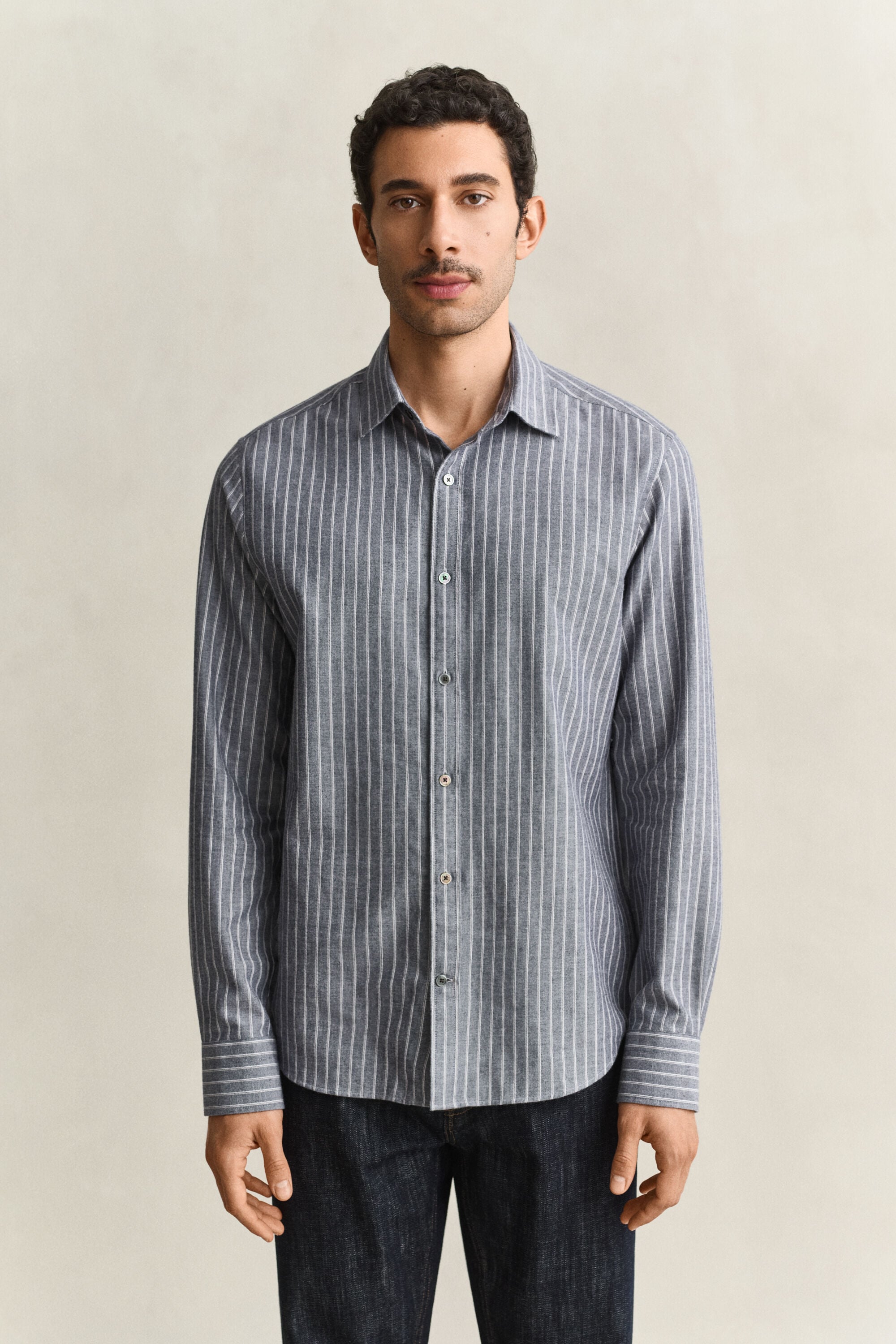 Camisa de franela jaspeada a rayas