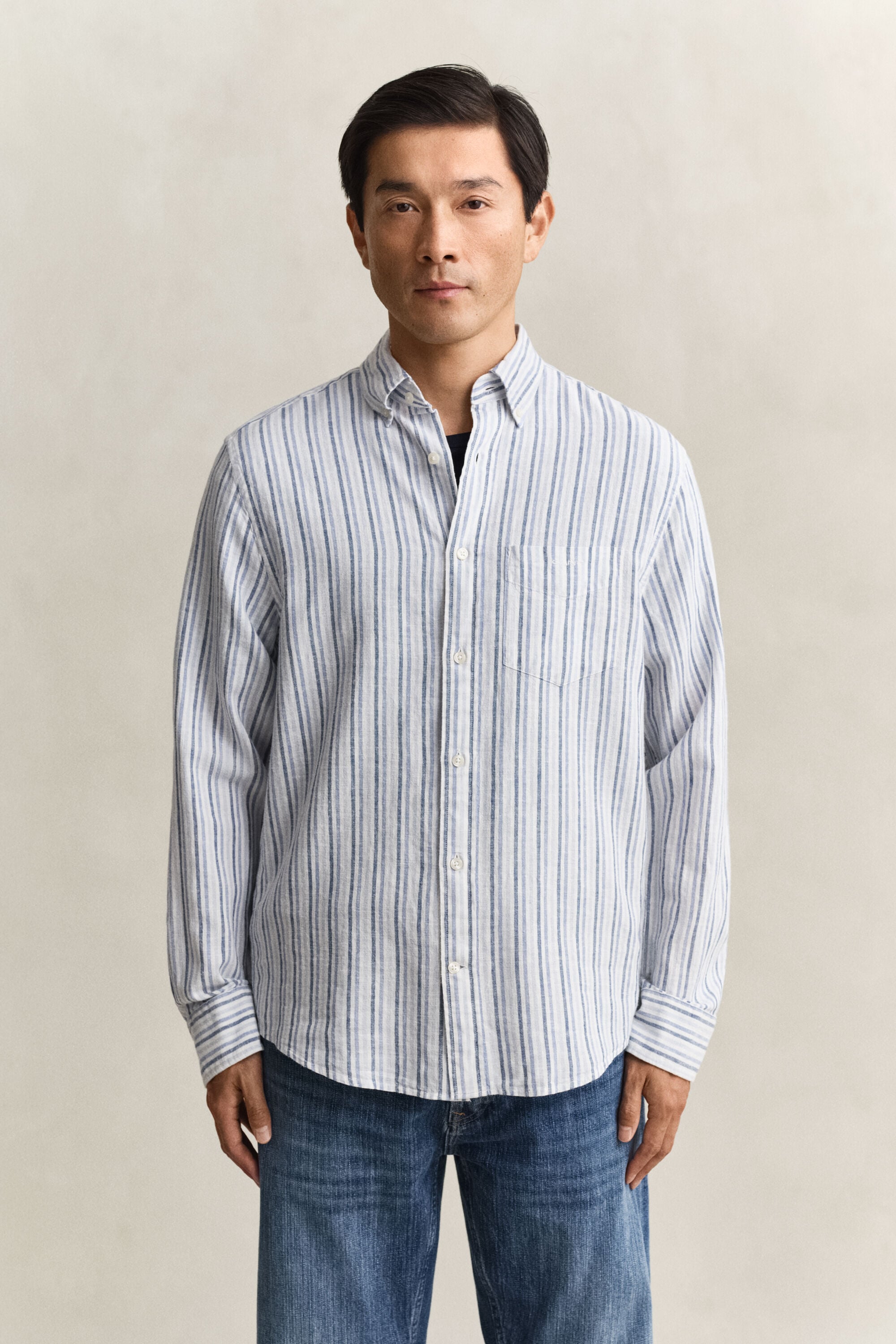 Camisa de mezcla de lino a rayas