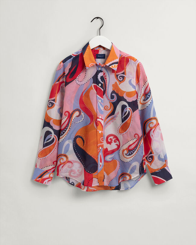 Camisa Regular Fit de seda y algod&oacute;n con estampado de cachemir