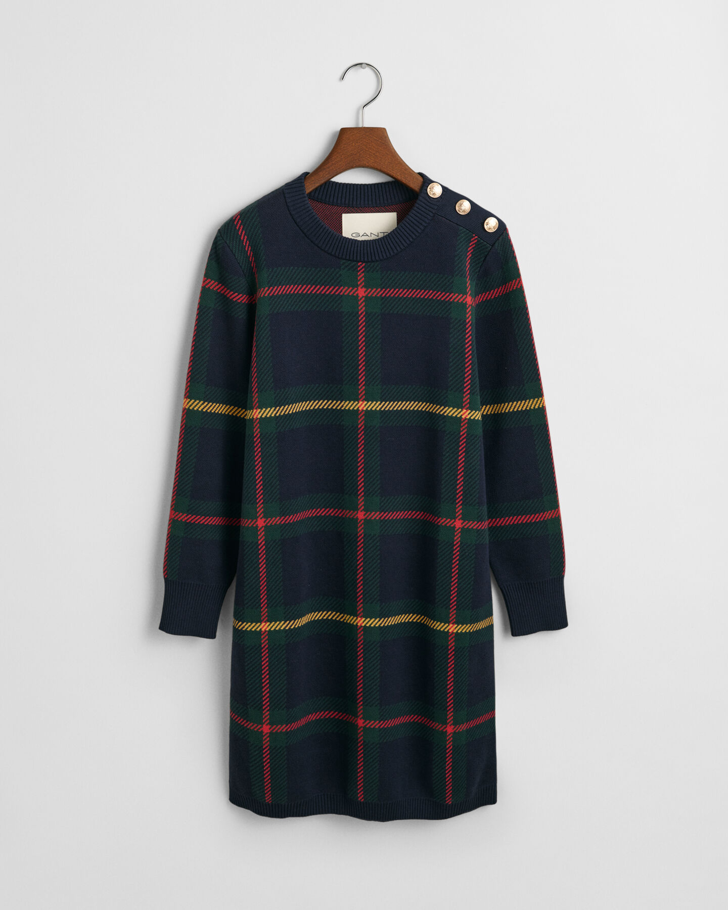 Vestido con cuello redondo y cuadros