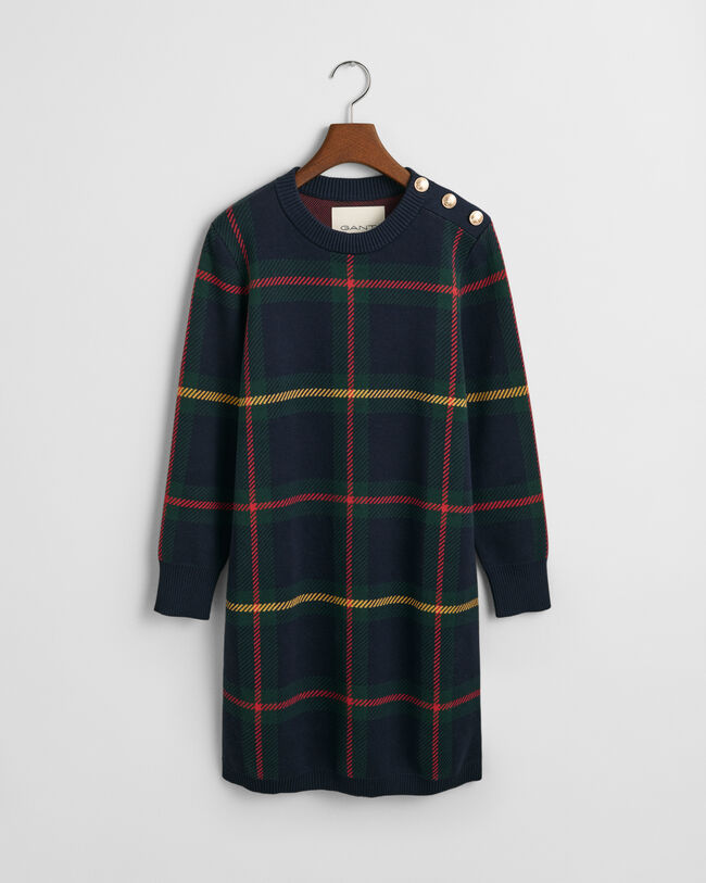 Vestido con cuello redondo y cuadros