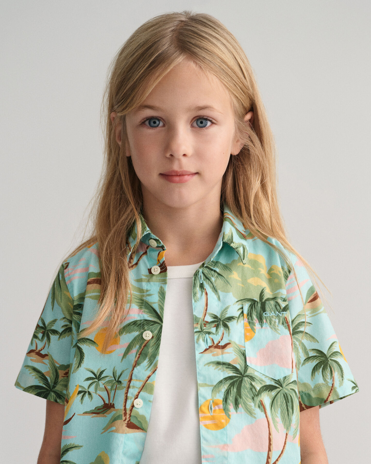 Camisa de manga corta de algod&oacute;n Palm Print Kids