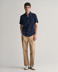 Camisa Regular Fit de manga corta de algod&oacute;n y lino con textura