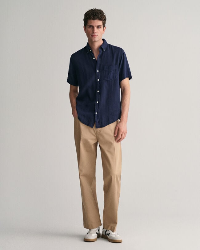 Camisa Regular Fit de manga corta de algod&oacute;n y lino con textura