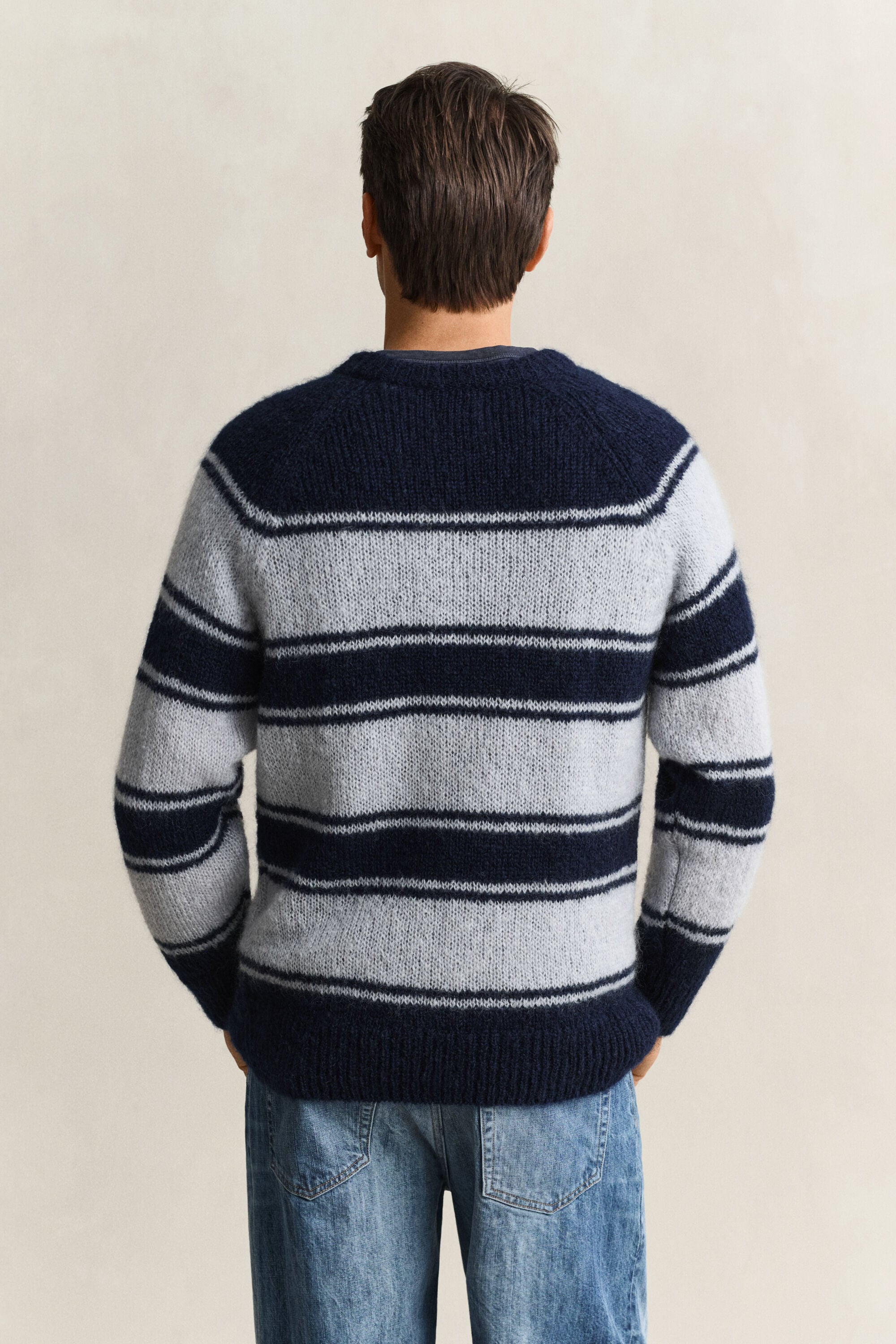 Jersey de cuello redondo en mezcla de mohair a rayas