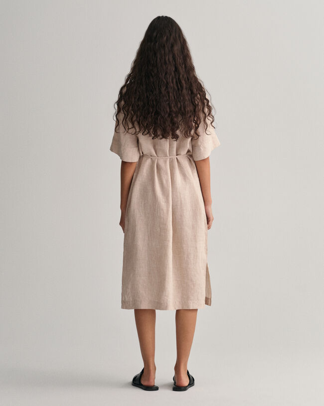 Vestido camisero de manga corta de lino