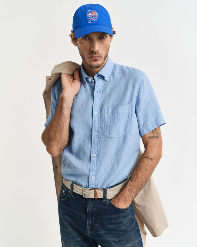 Camisa Regular Fit de manga corta y lino teñido en prenda