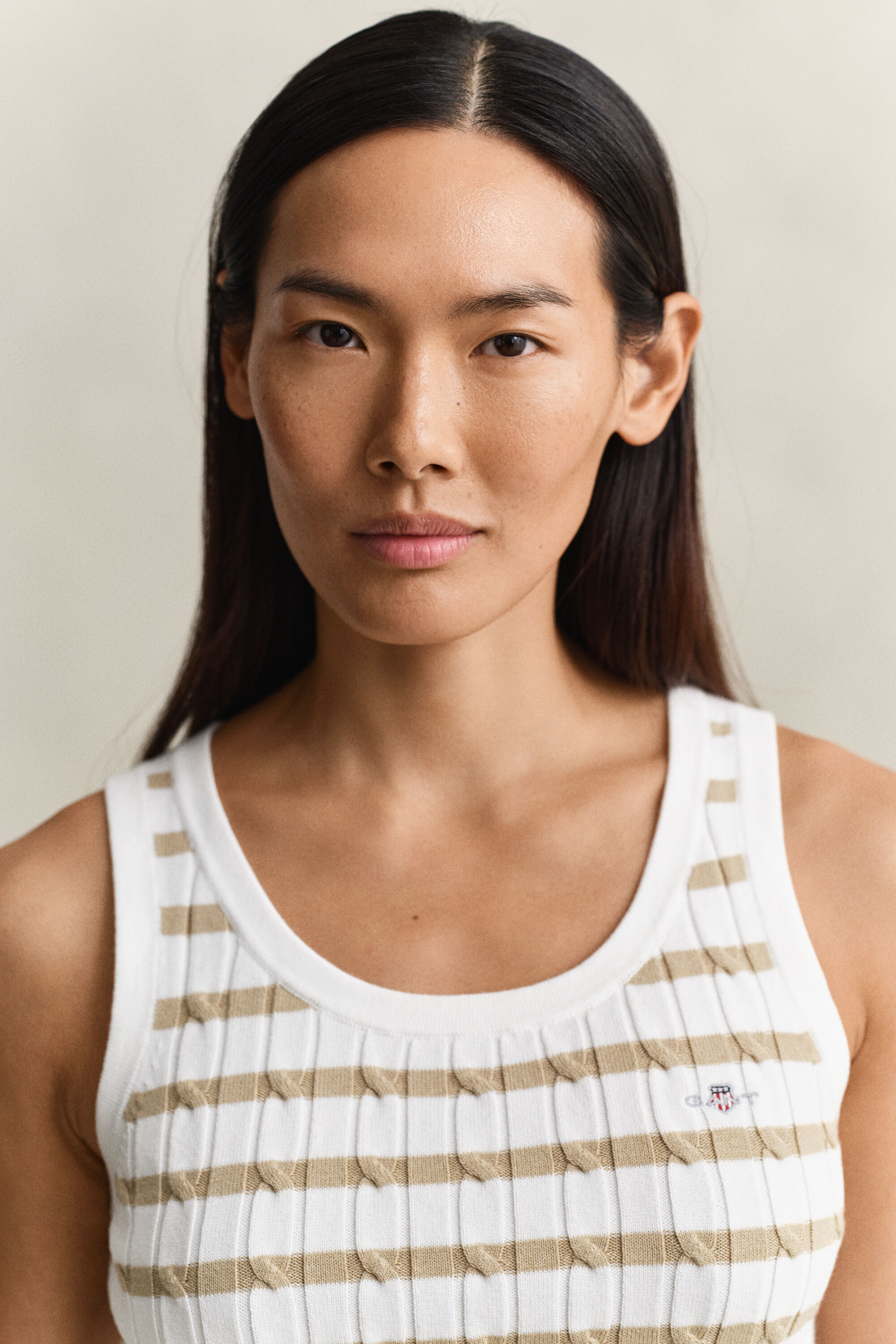 Camiseta sin mangas de punto de ochos a rayas