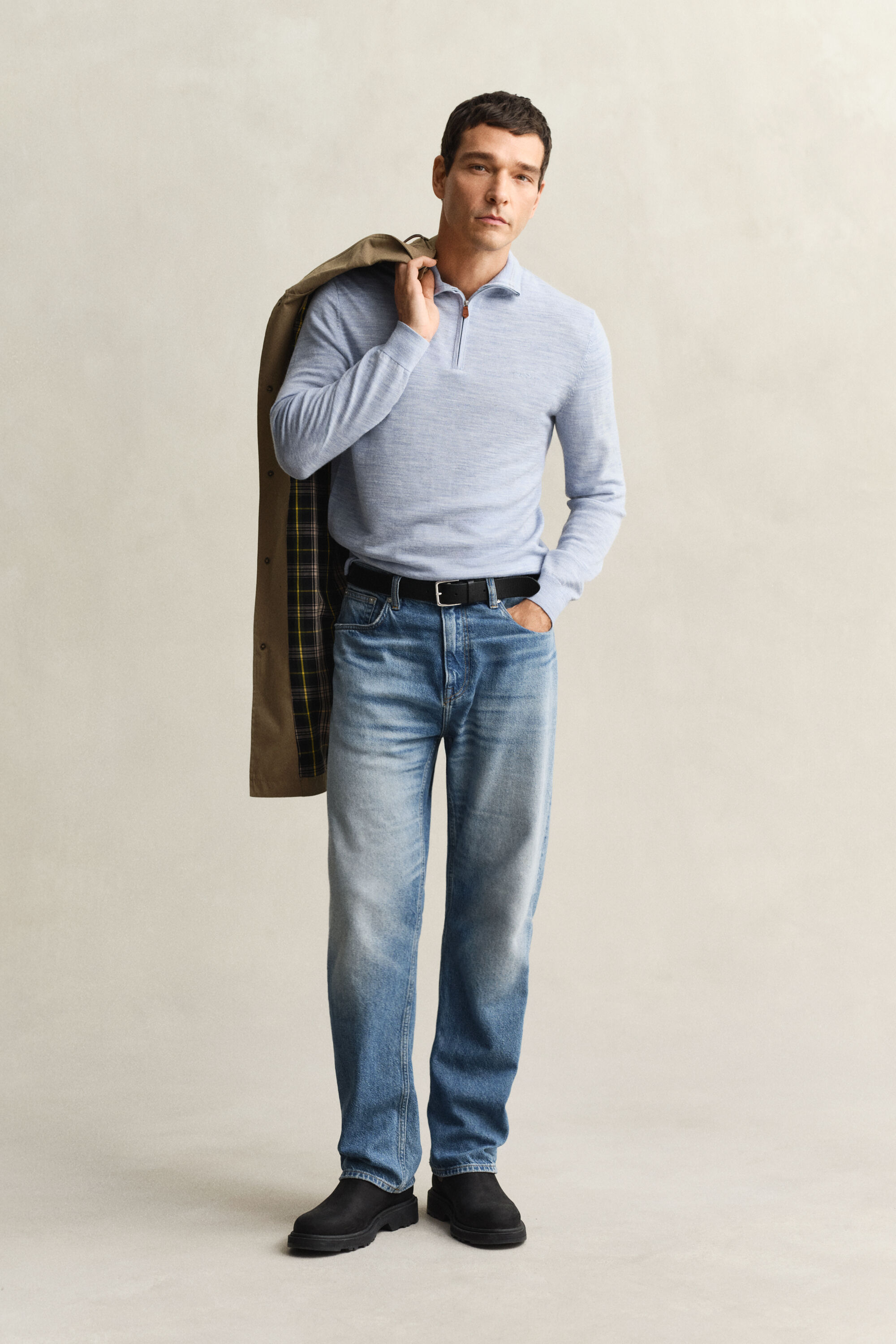 Jersey de lana merino extrafina con media cremallera