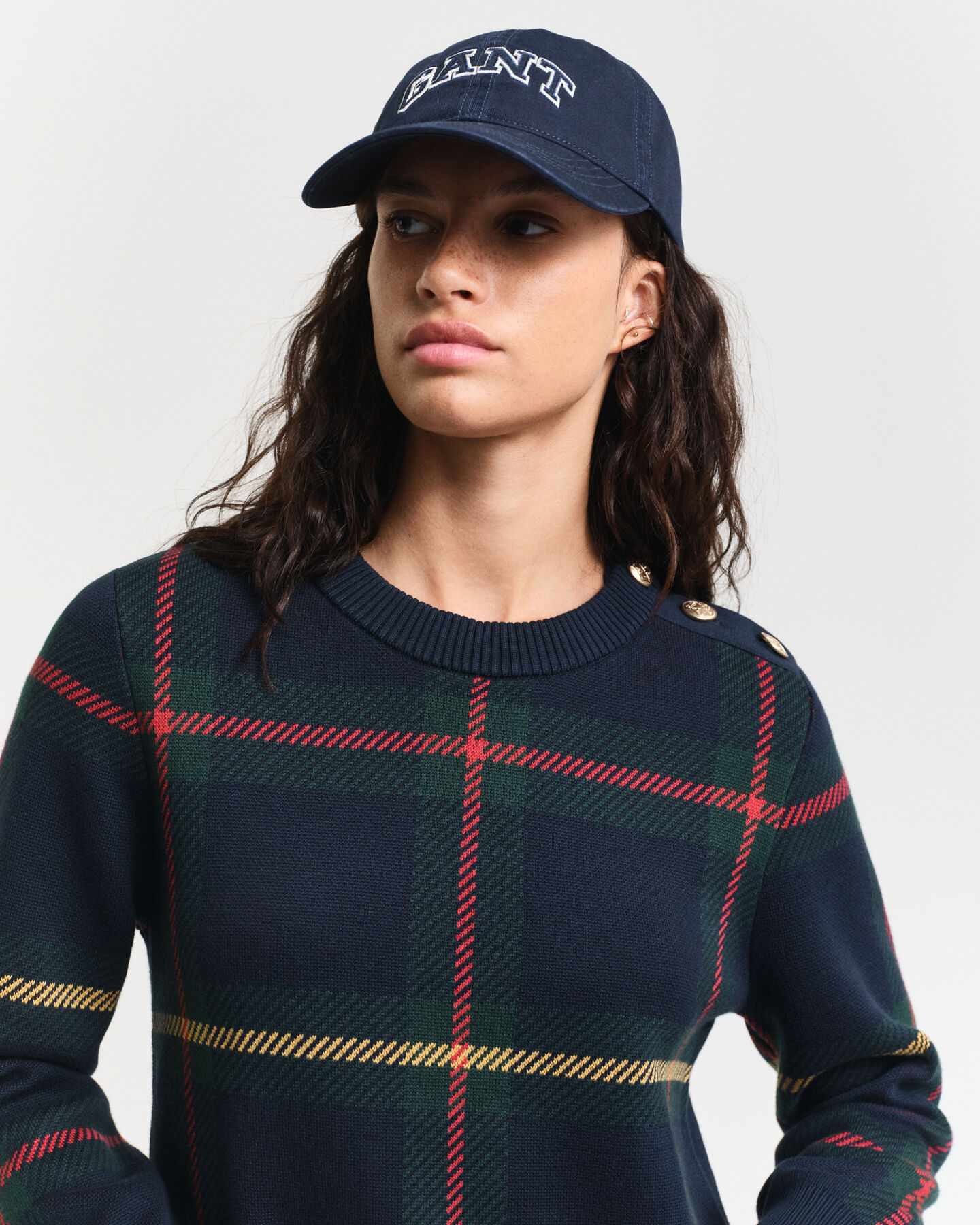 Vestido con cuello redondo y cuadros