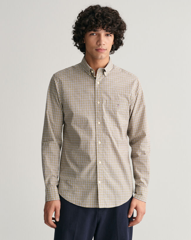 Camisa Regular Fit de popelina con microestampado de cuadros