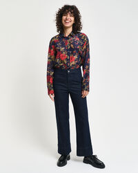 Camisa Relaxed Fit de seda y algod&oacute;n con estampado de rosas