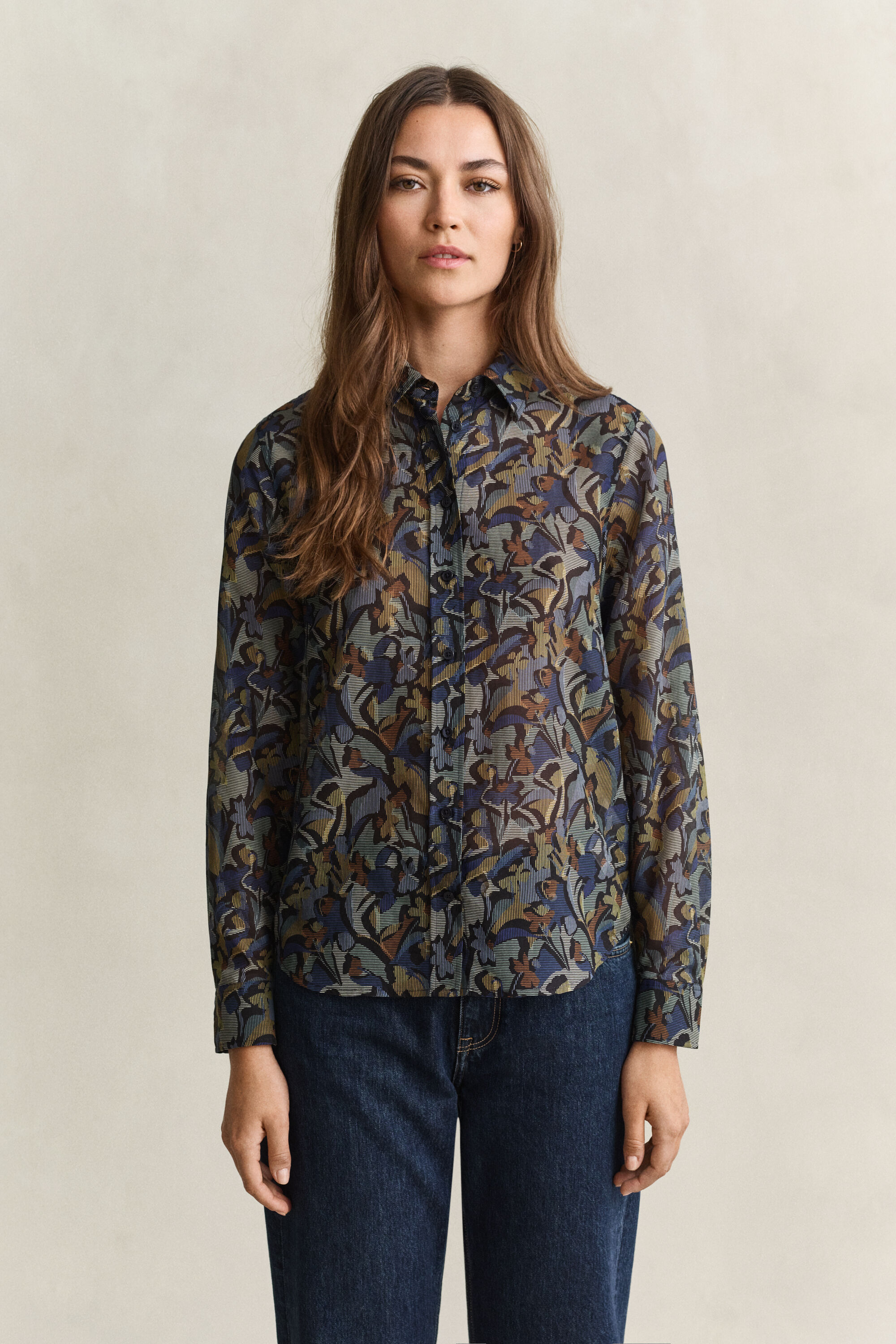 Camisa de algodón y seda estampada