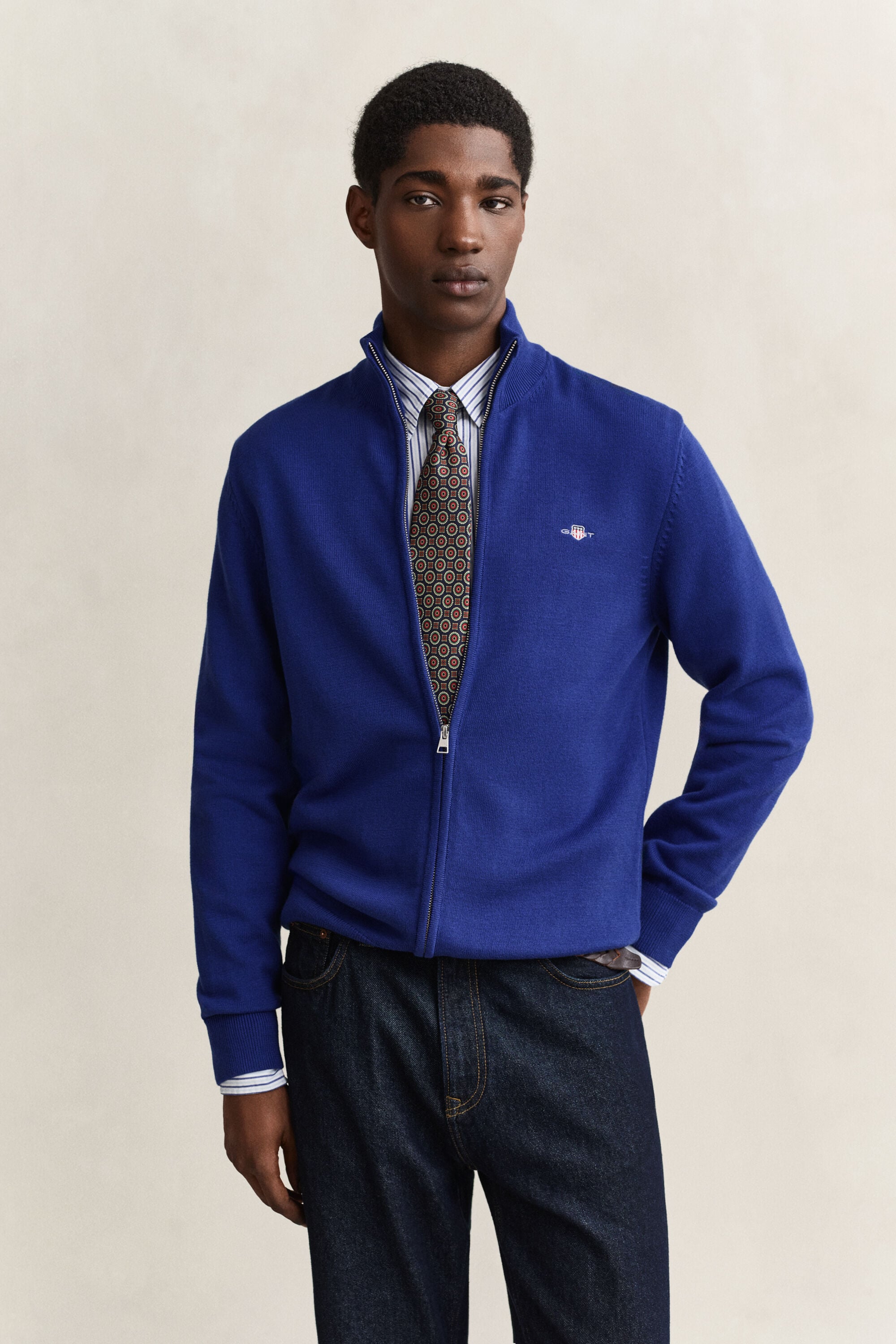 Cárdigan de algodón con cremallera Casual