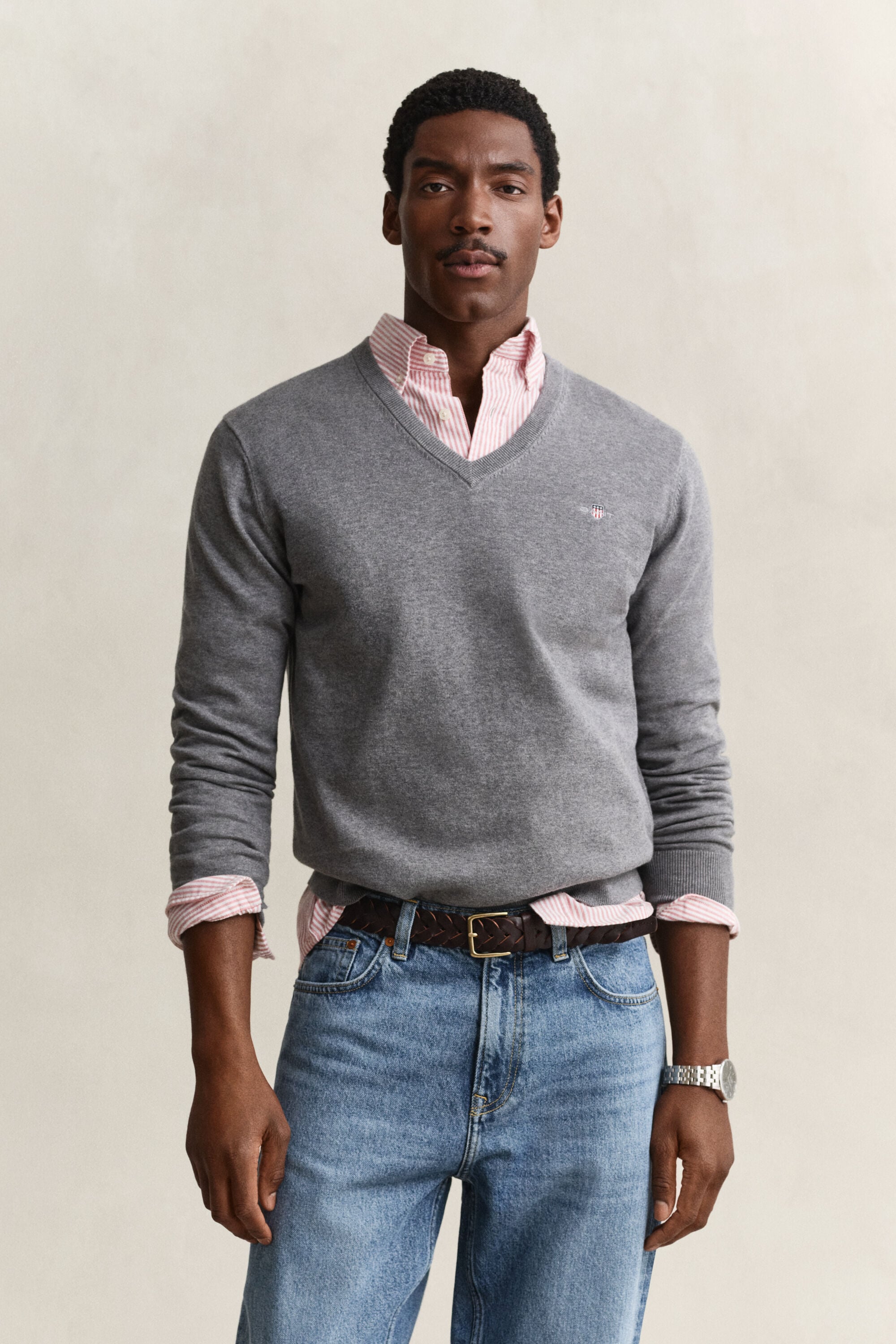 Jersey de algodón con cuello de pico