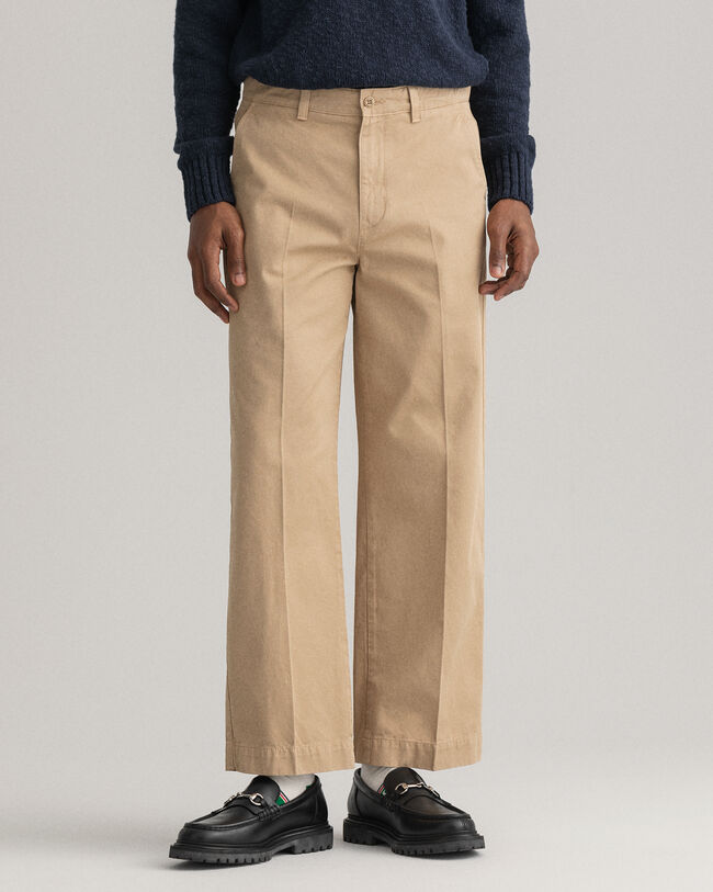 Pantalones chinos de sarga de algodón con pernera ancha