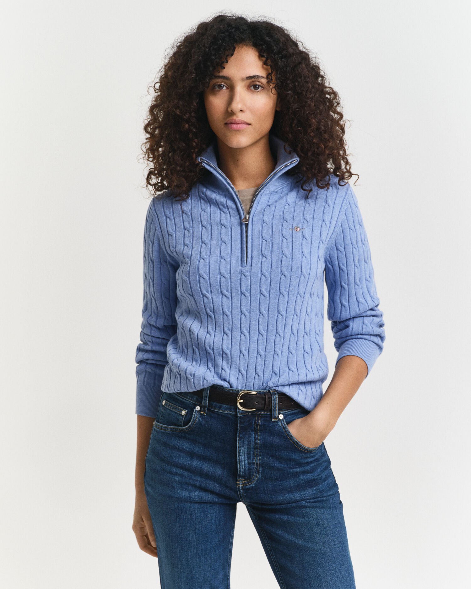 Jersey de punto de ochos con media cremallera