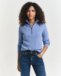 Jersey de punto de ochos con media cremallera en algodón elástico