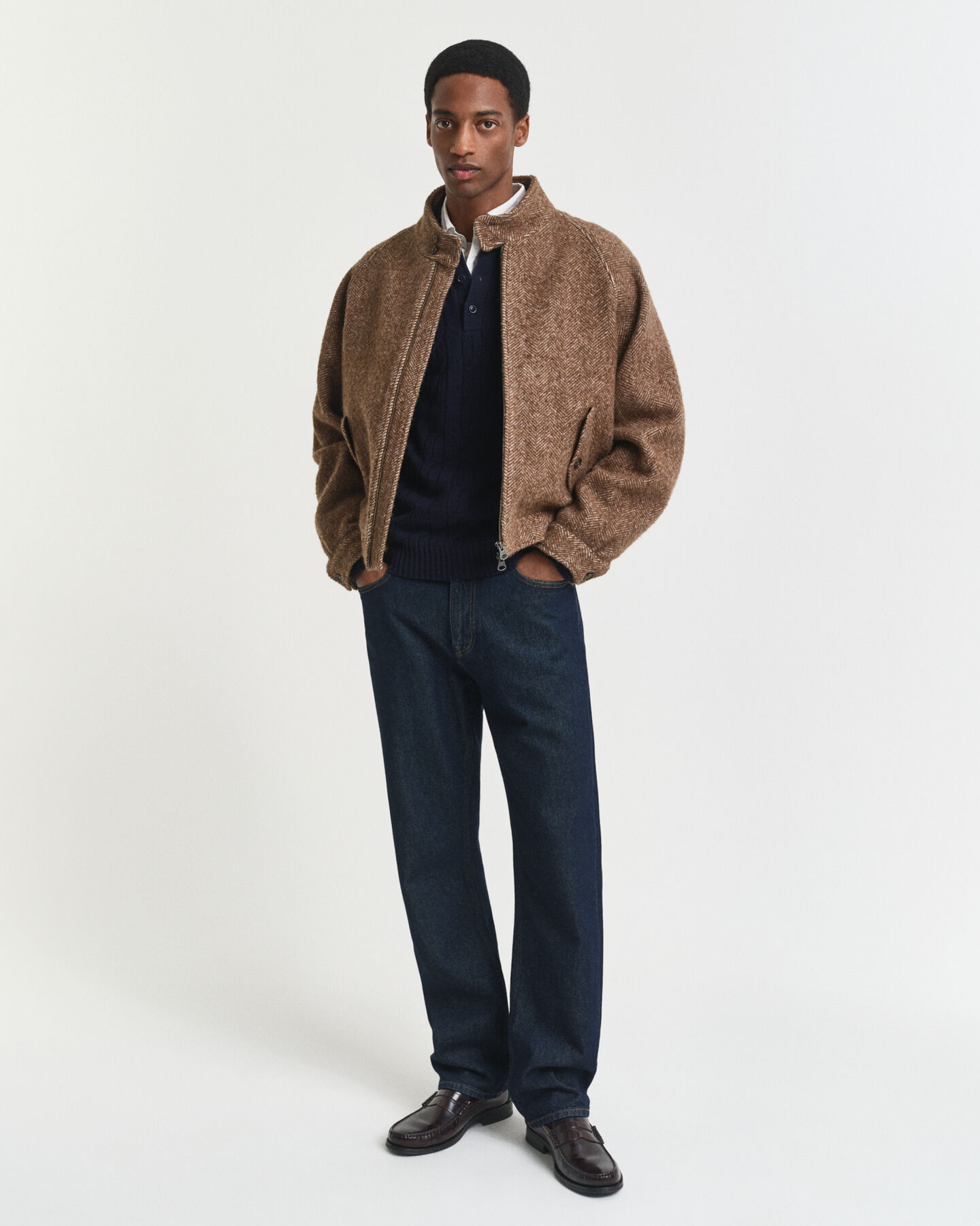 Jersey tipo polo de punto de ochos en lana de oveja