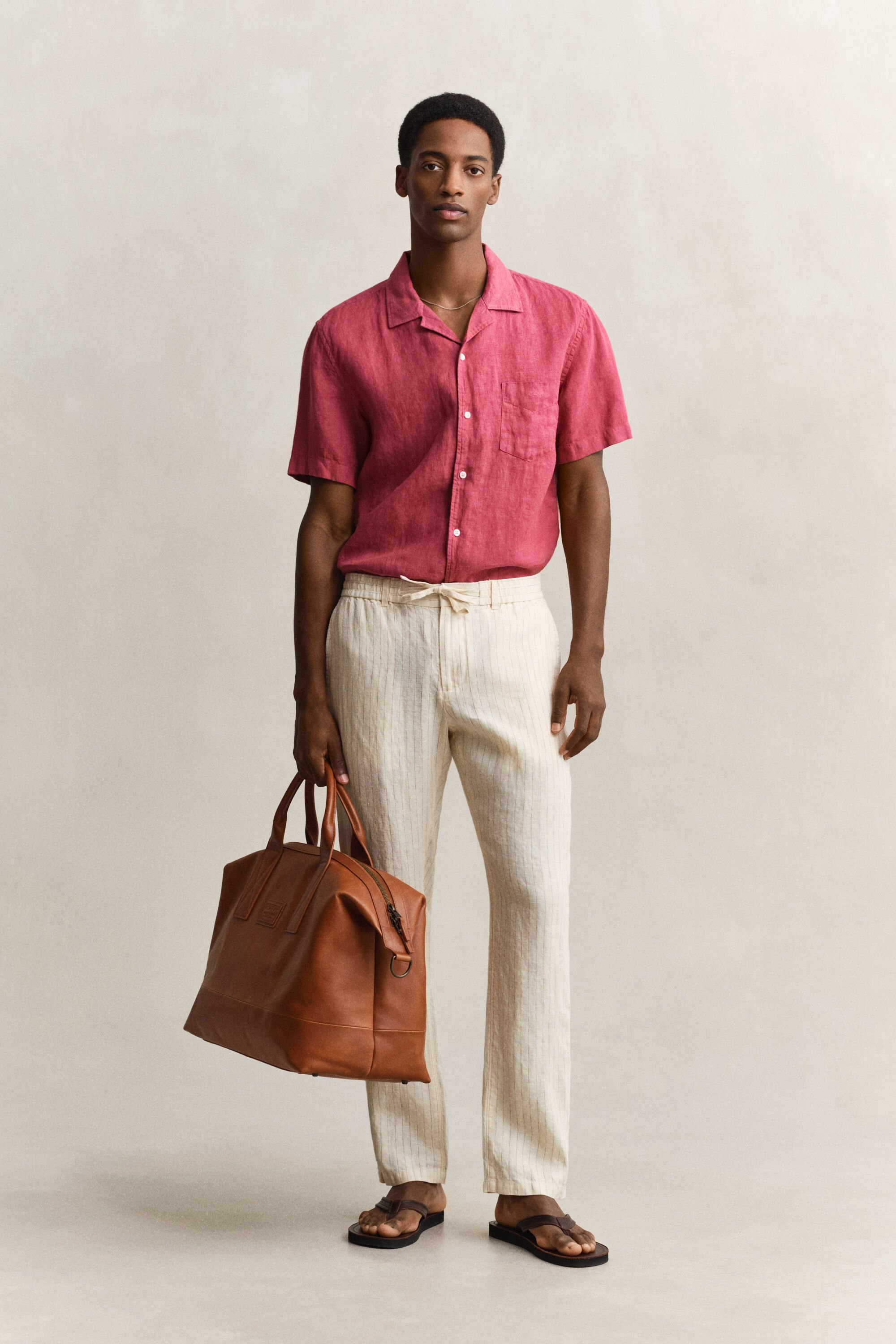 Pantalones de lino de rayas