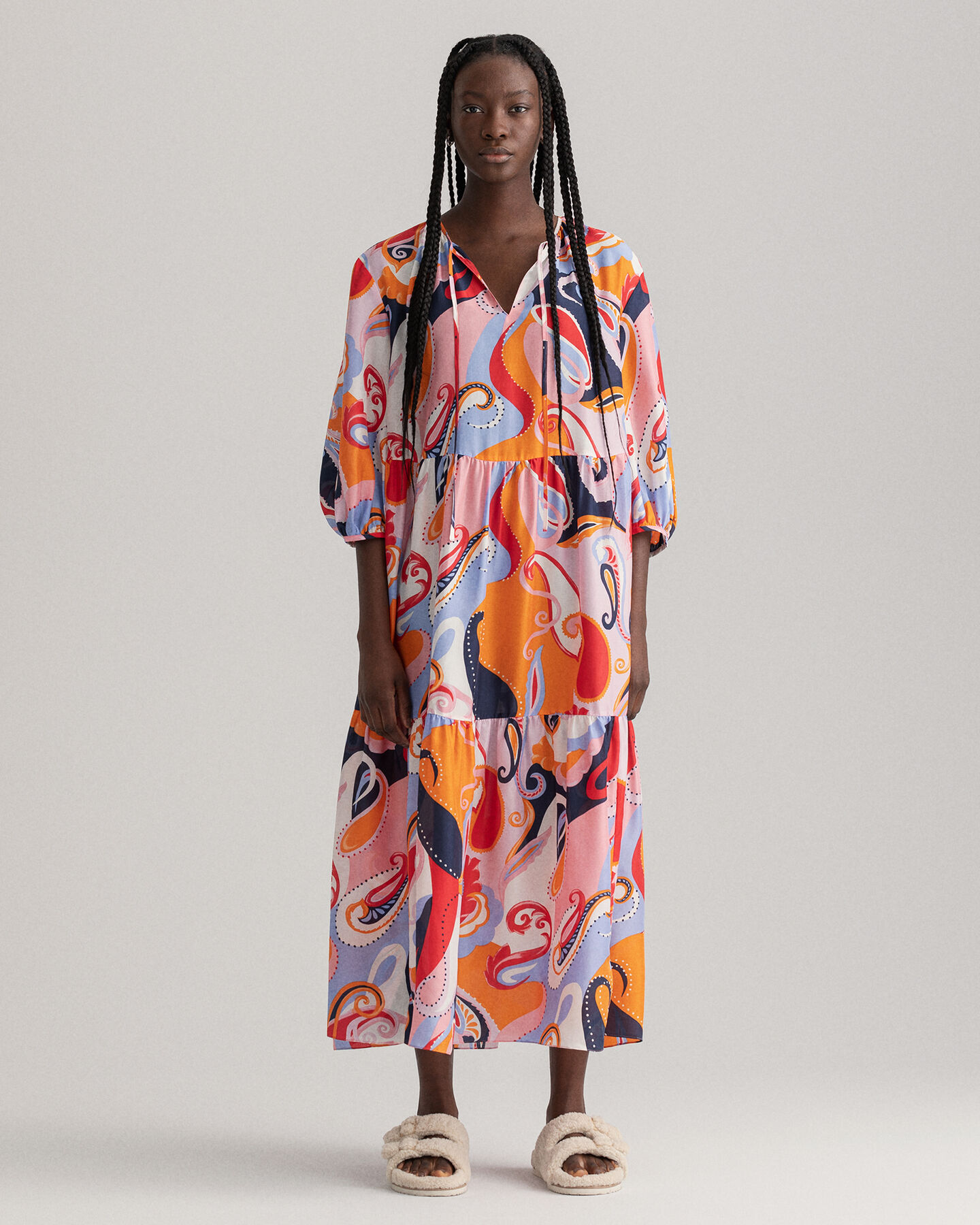 Vestido de seda con estampado de cachemir