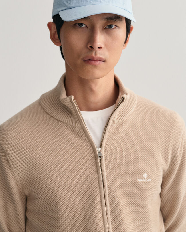 C&aacute;rdigan en piqu&eacute; de algod&oacute;n con cremallera