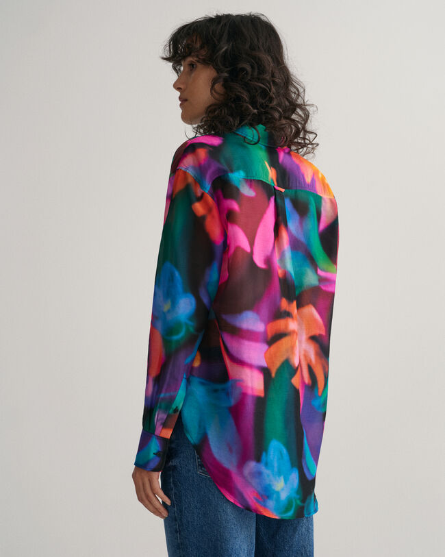 Camisa Relaxed Fit de seda y algod&oacute;n con estampado de flores