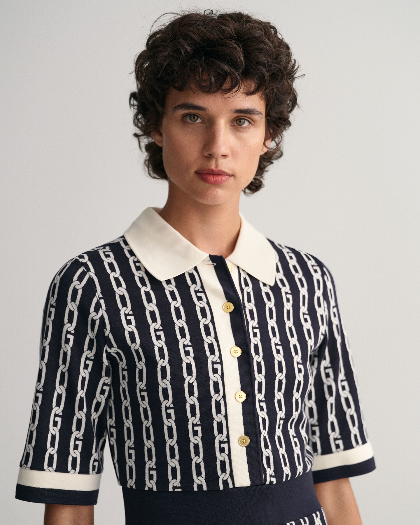 Vestido tipo polo de media manga Chain Jacquard