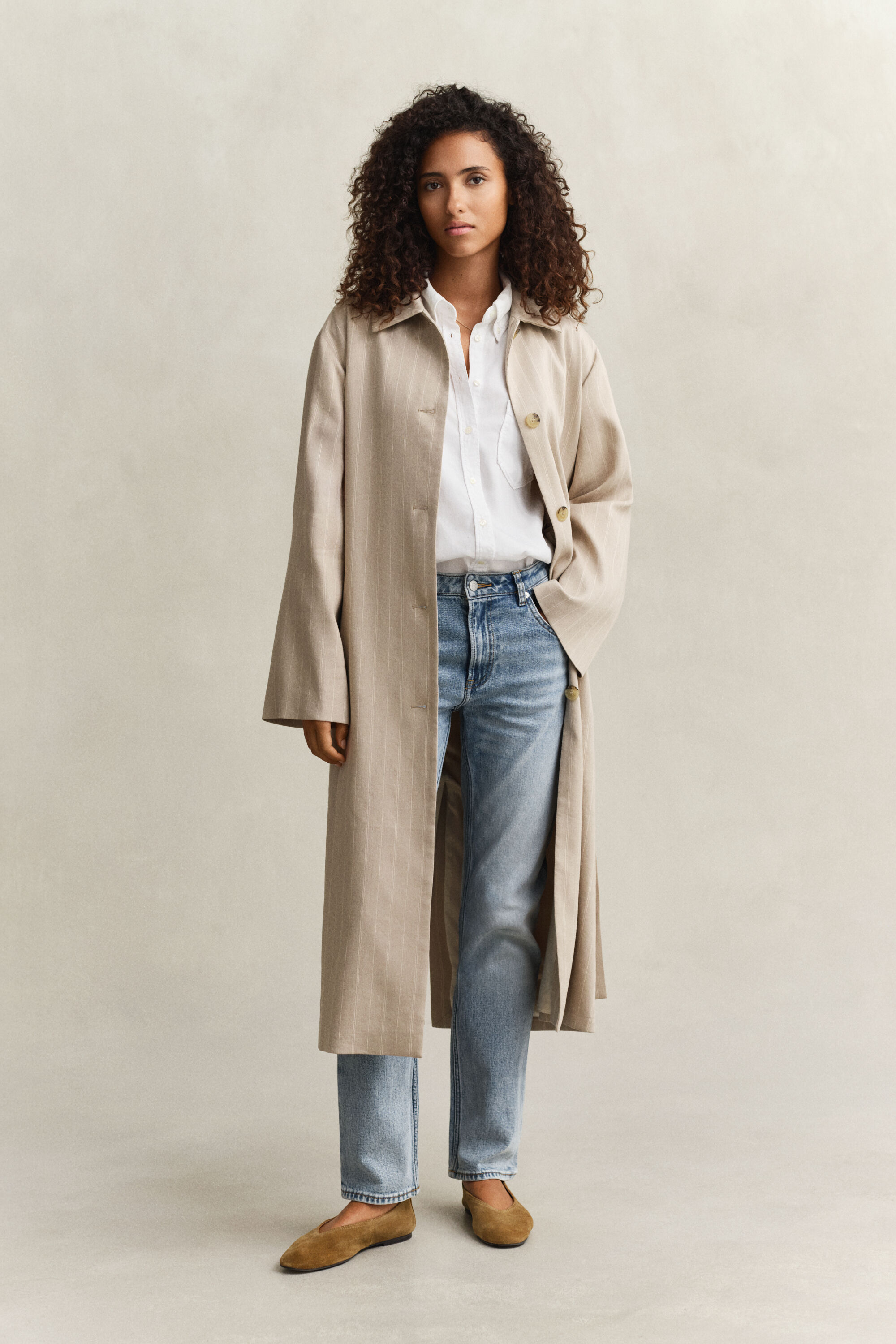 Abrigo de raya diplomática en mezcla de lino