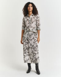 Falda midi plisada con estampado de árboles