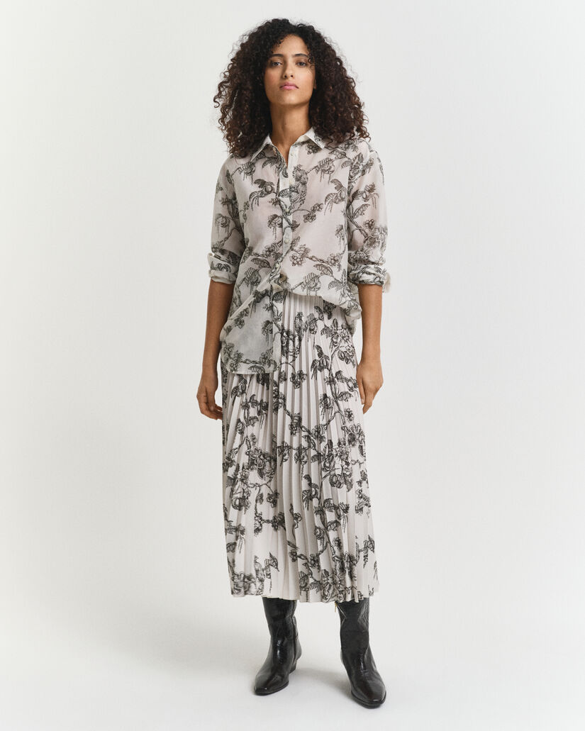 Falda midi plisada con estampado de árboles