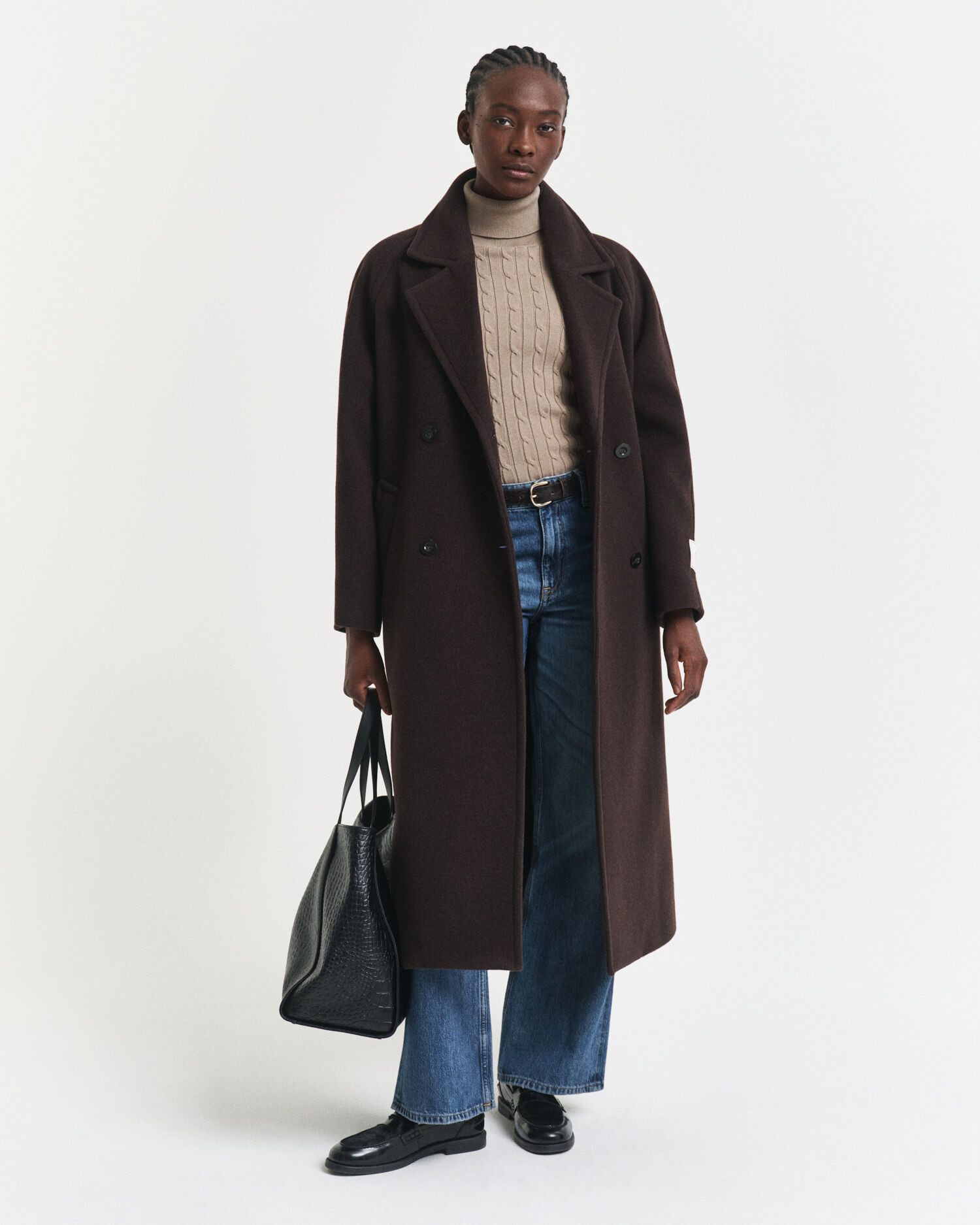 Jersey de punto de ochos en algodón elástico con cuello de cisne