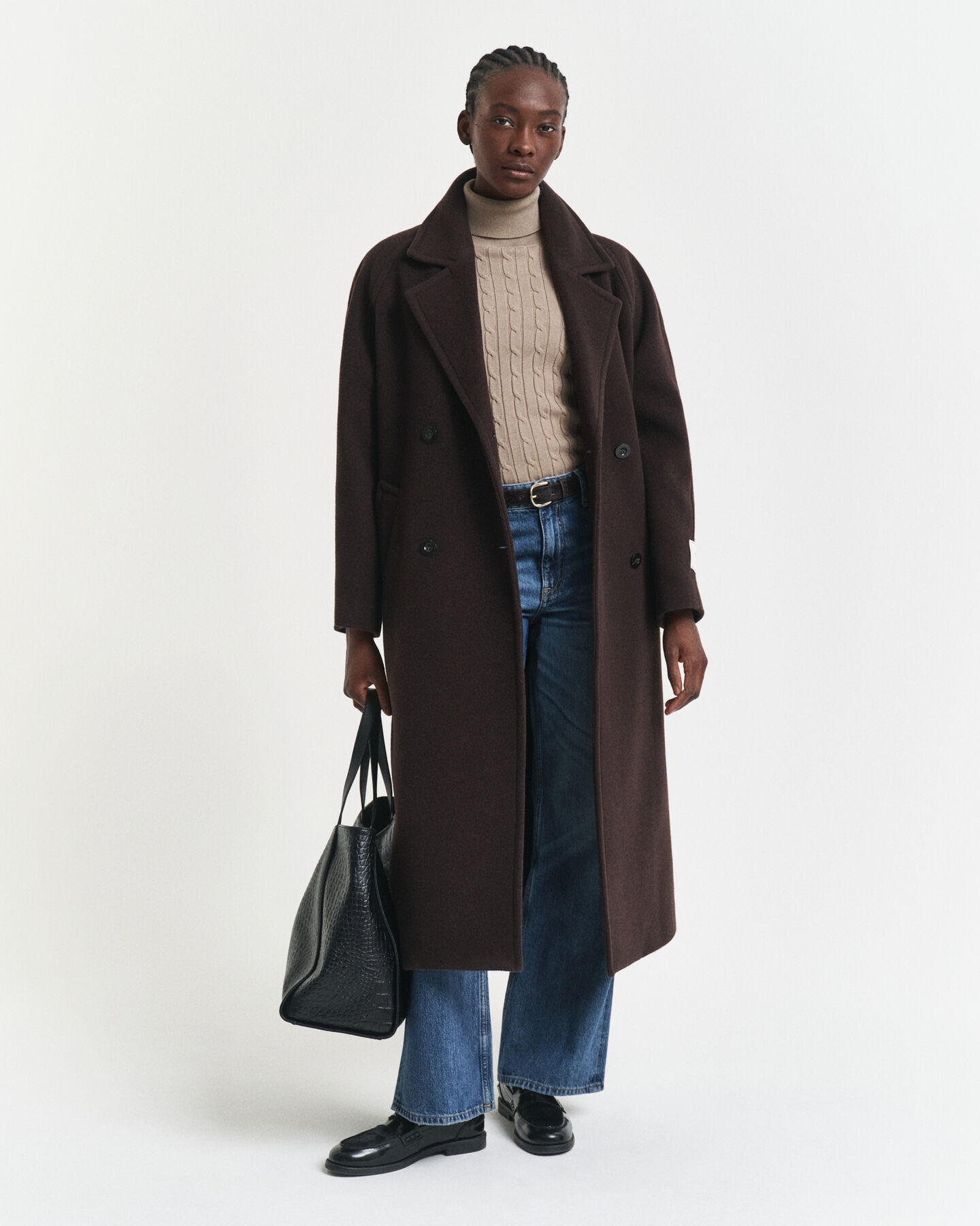 Jersey de punto de ochos en algodón elástico con cuello de cisne