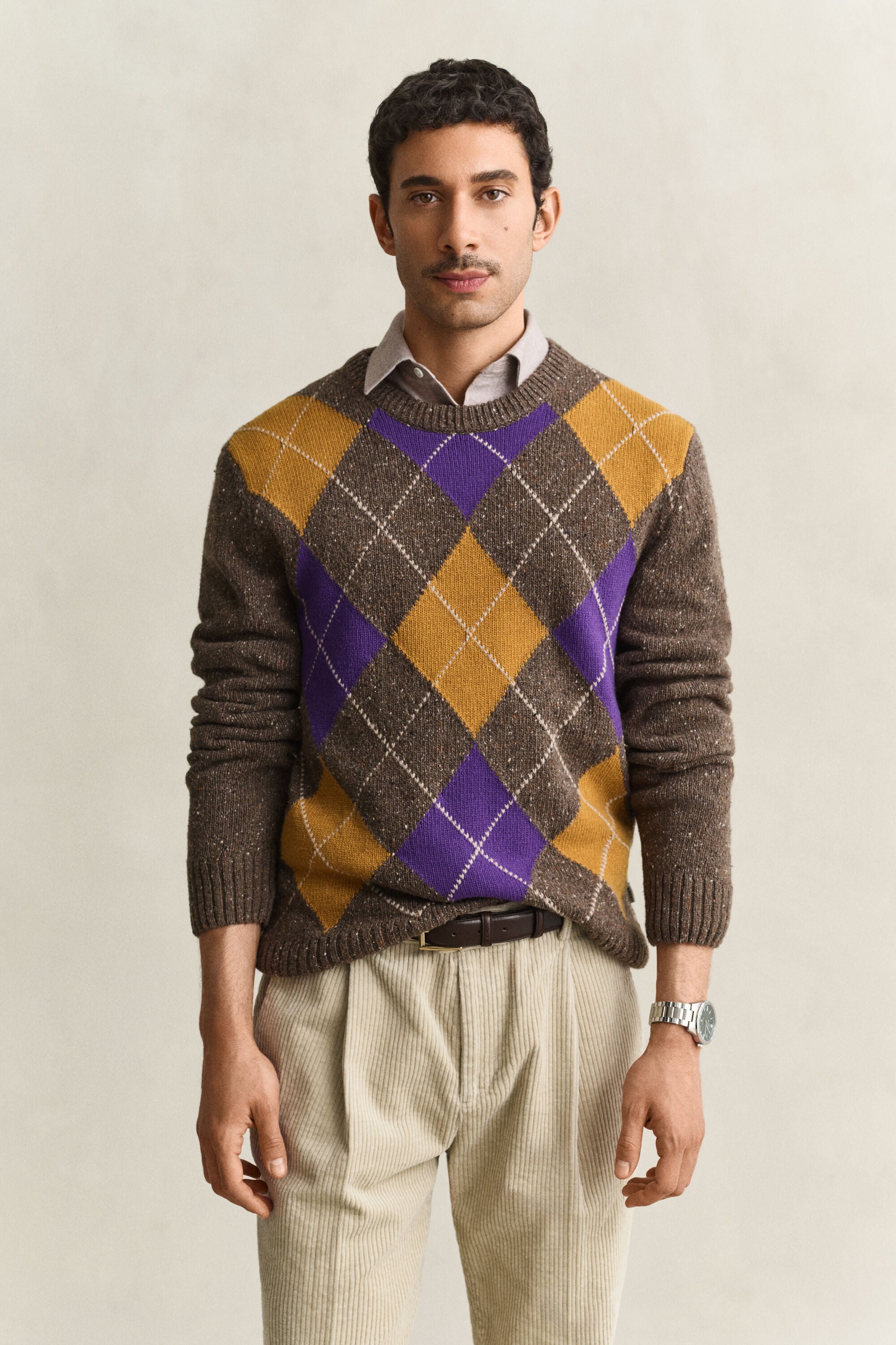 Jersey de cuello redondo con diseño de rombos y neps