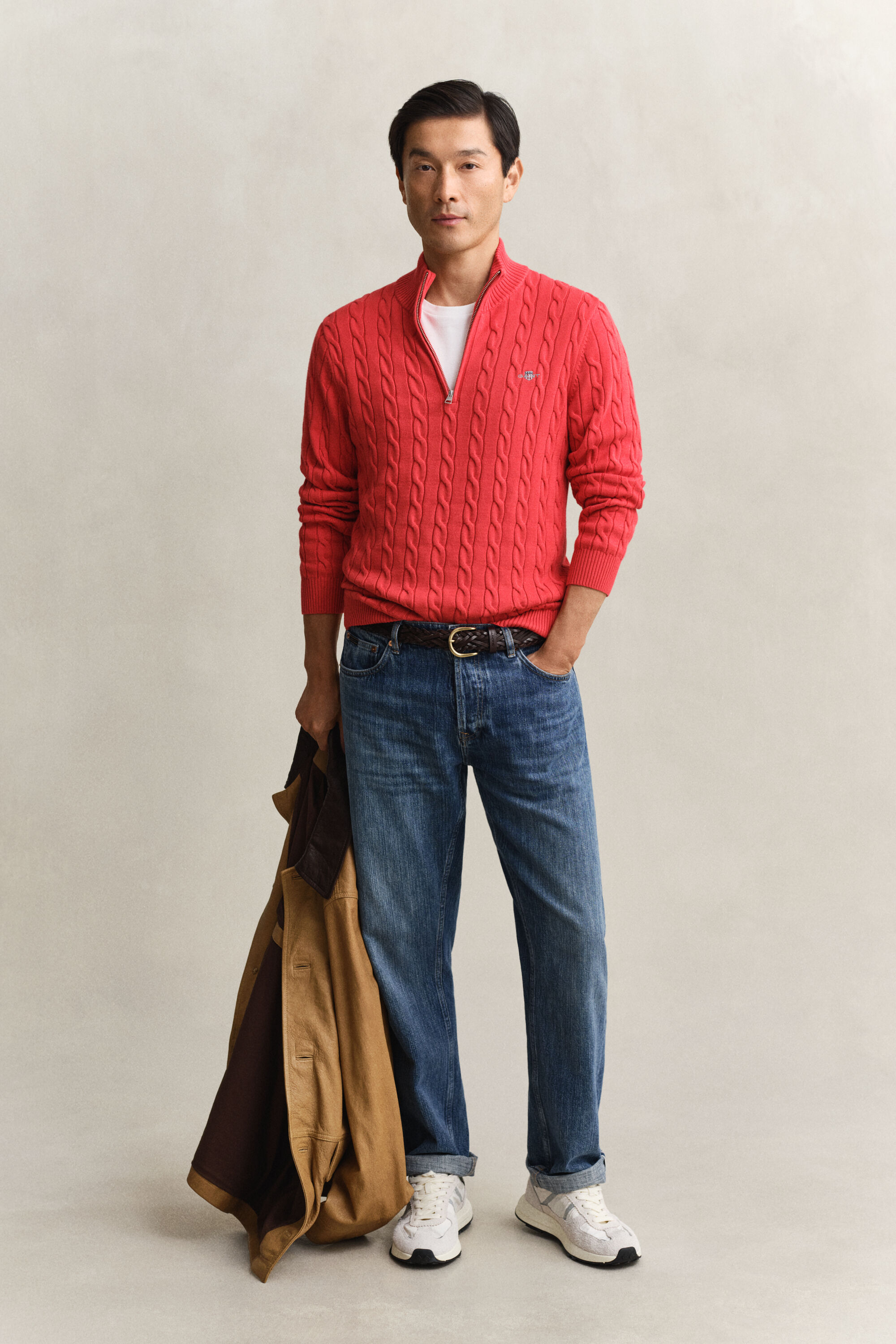 Jersey de punto de ochos con media cremallera en algodón