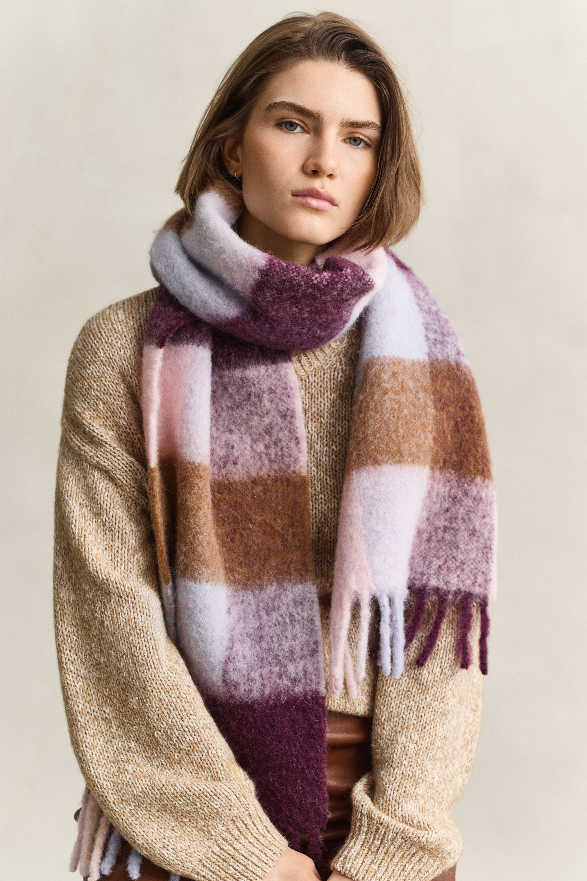 Bufanda de lana de alpaca con diseño de cuadros