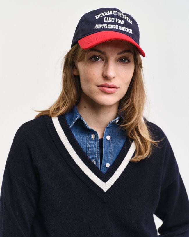 Jersey de lana de oveja muy fina con cuello de pico en contraste