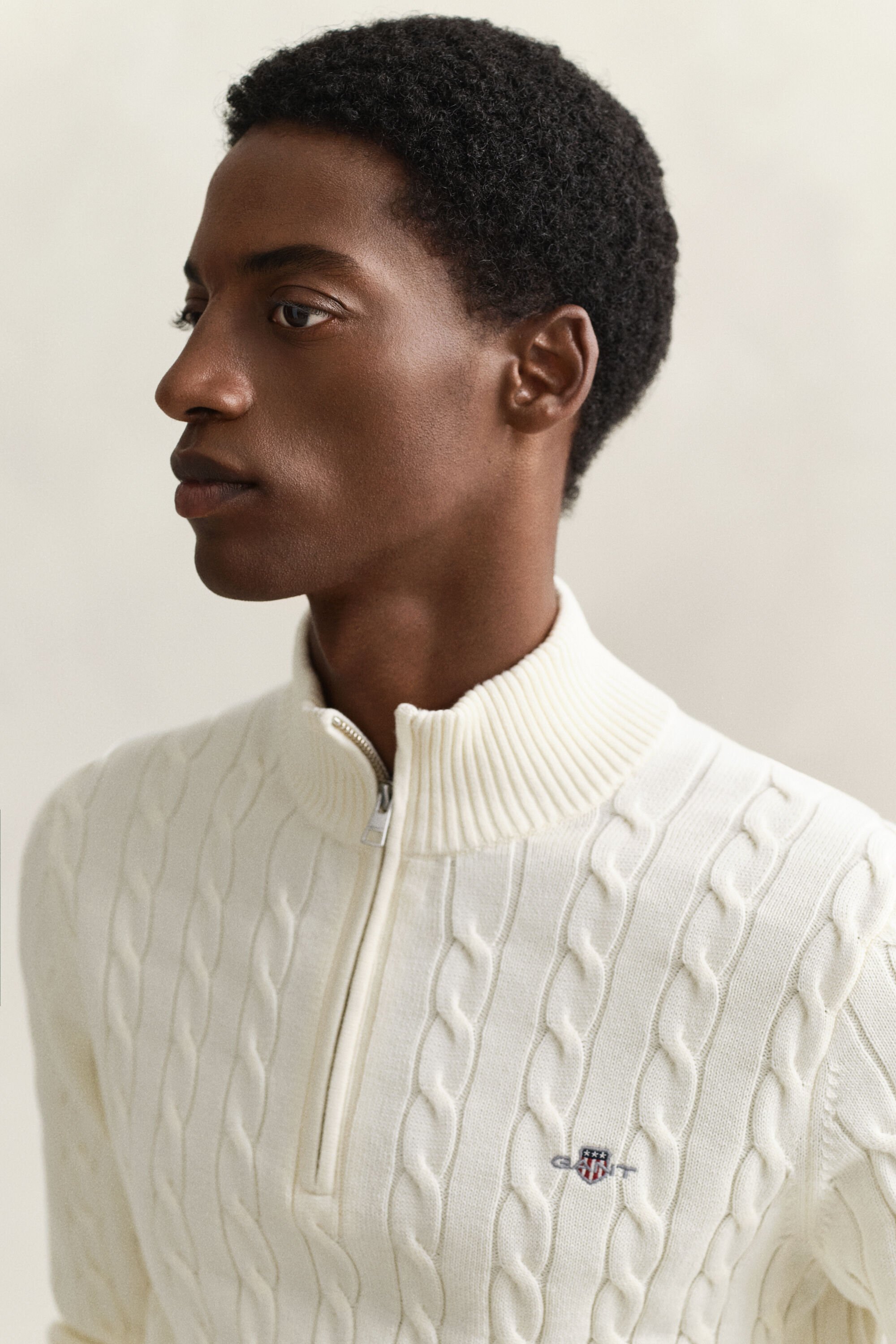 Jersey de punto de ochos con media cremallera en algodón