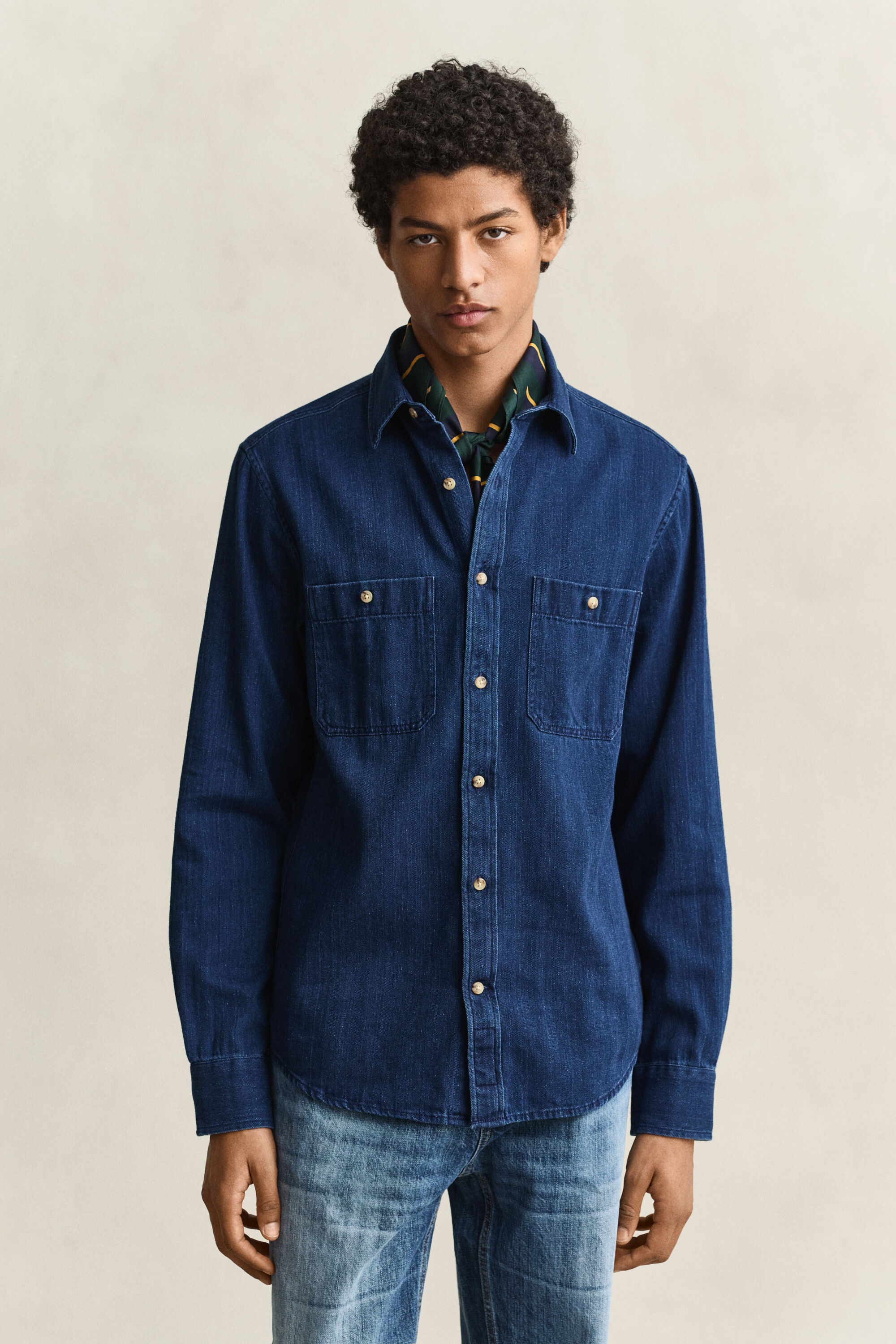 Camisa con diseño de espiga añil