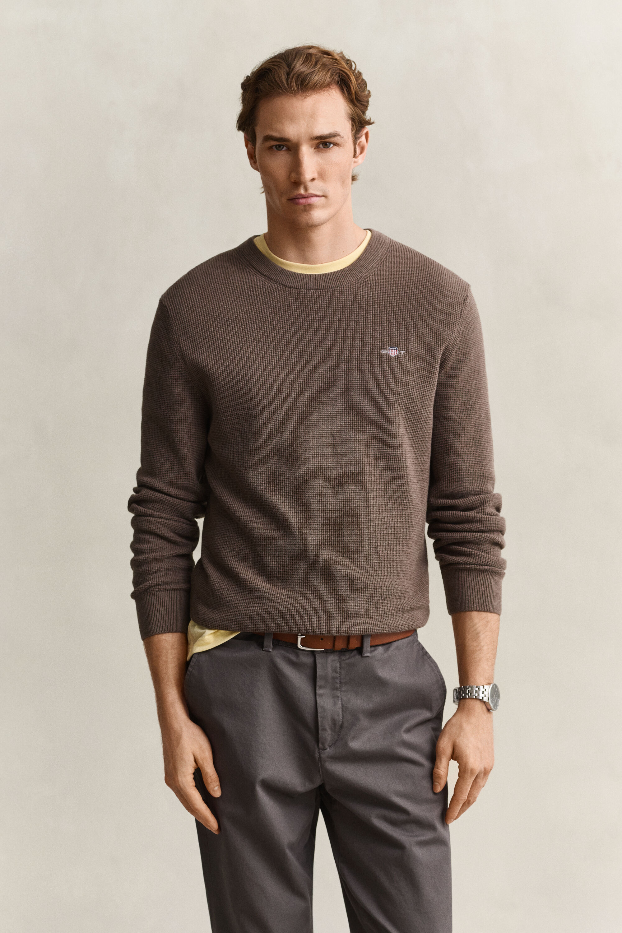 Jersey de algodón con cuello redondo Textured